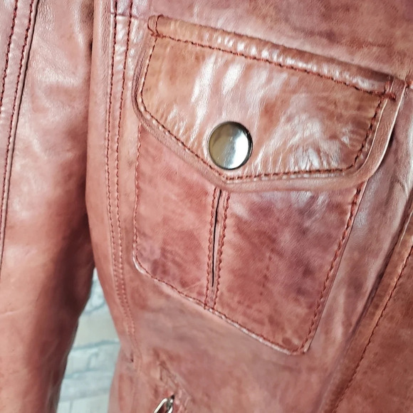Di Capra Int Moto  Leather Jacket Mottled Two Tone Oxblood Size Small - Picture 5 of 16
